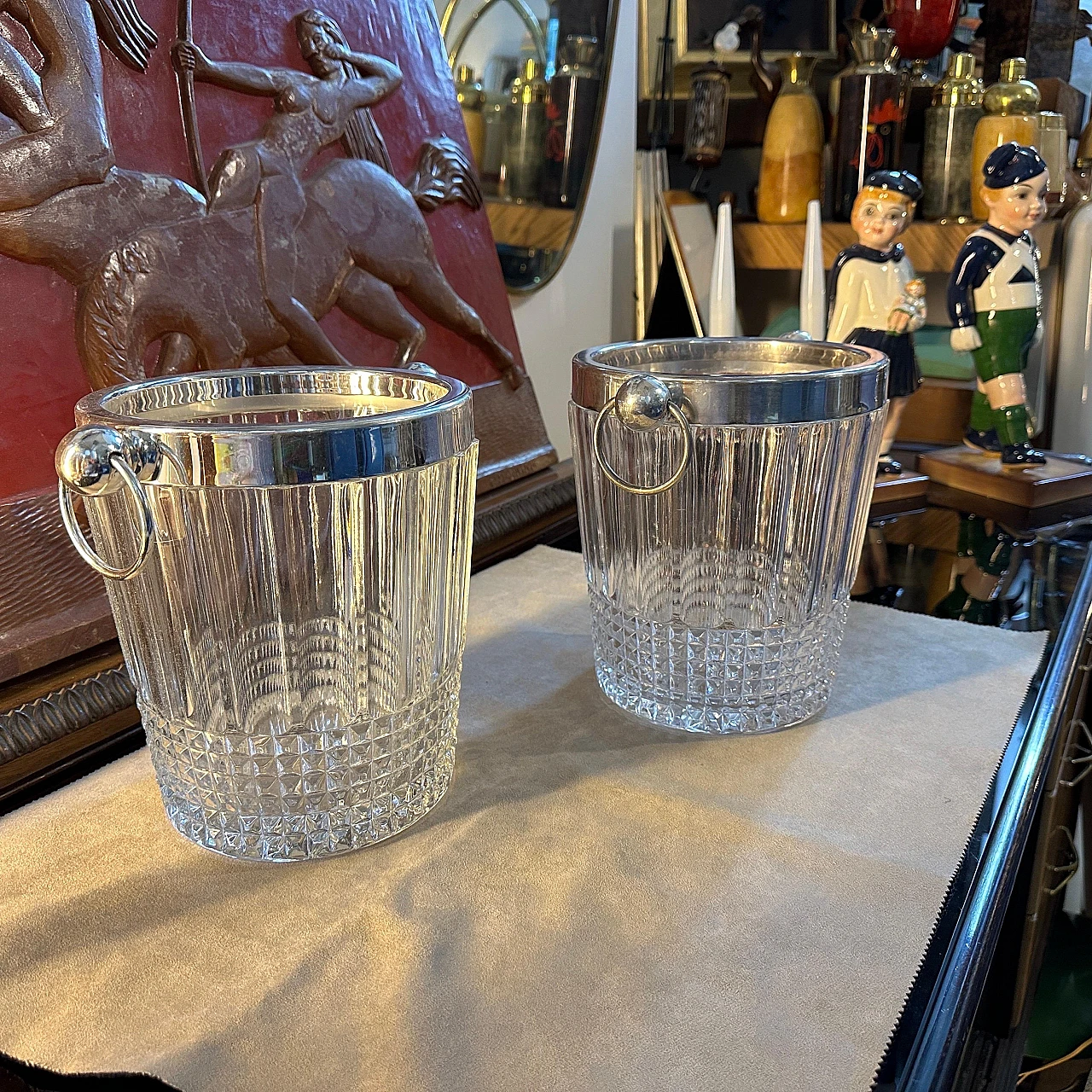 Pair of crystal and silver coolers, 1950s 8