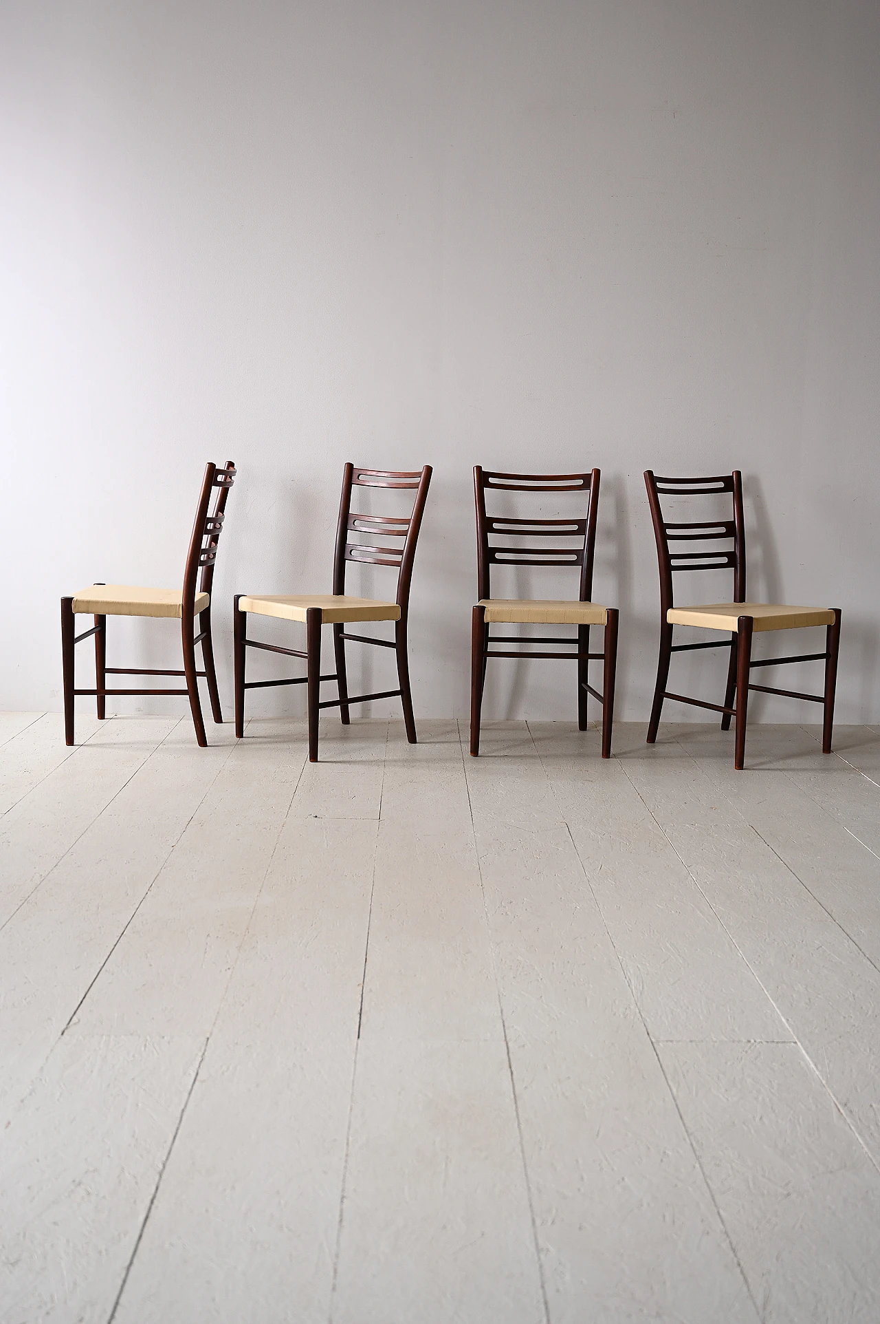 4 Scandinavian wooden and leather chairs, 1960s 1