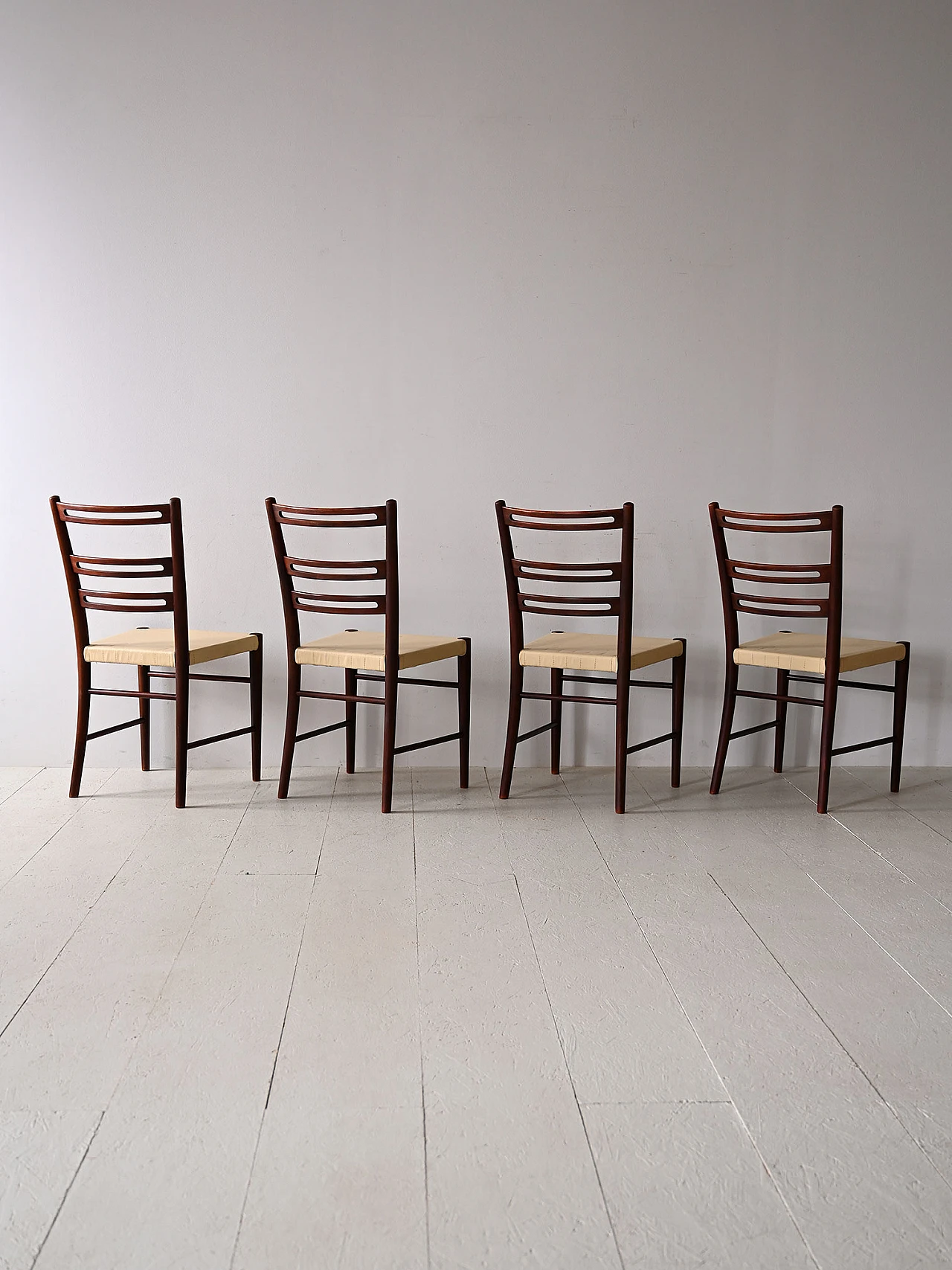 4 Scandinavian wooden and leather chairs, 1960s 3