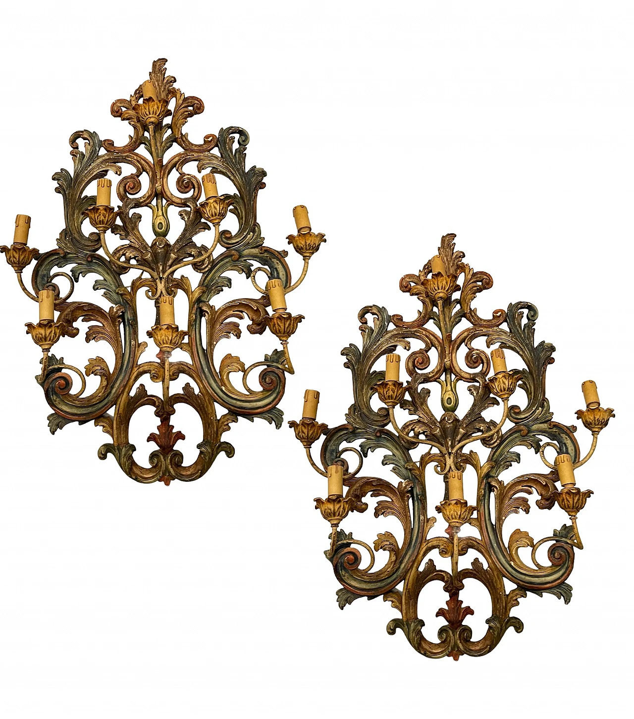 Pair of Florentine oak wall sconces, 1950s 1