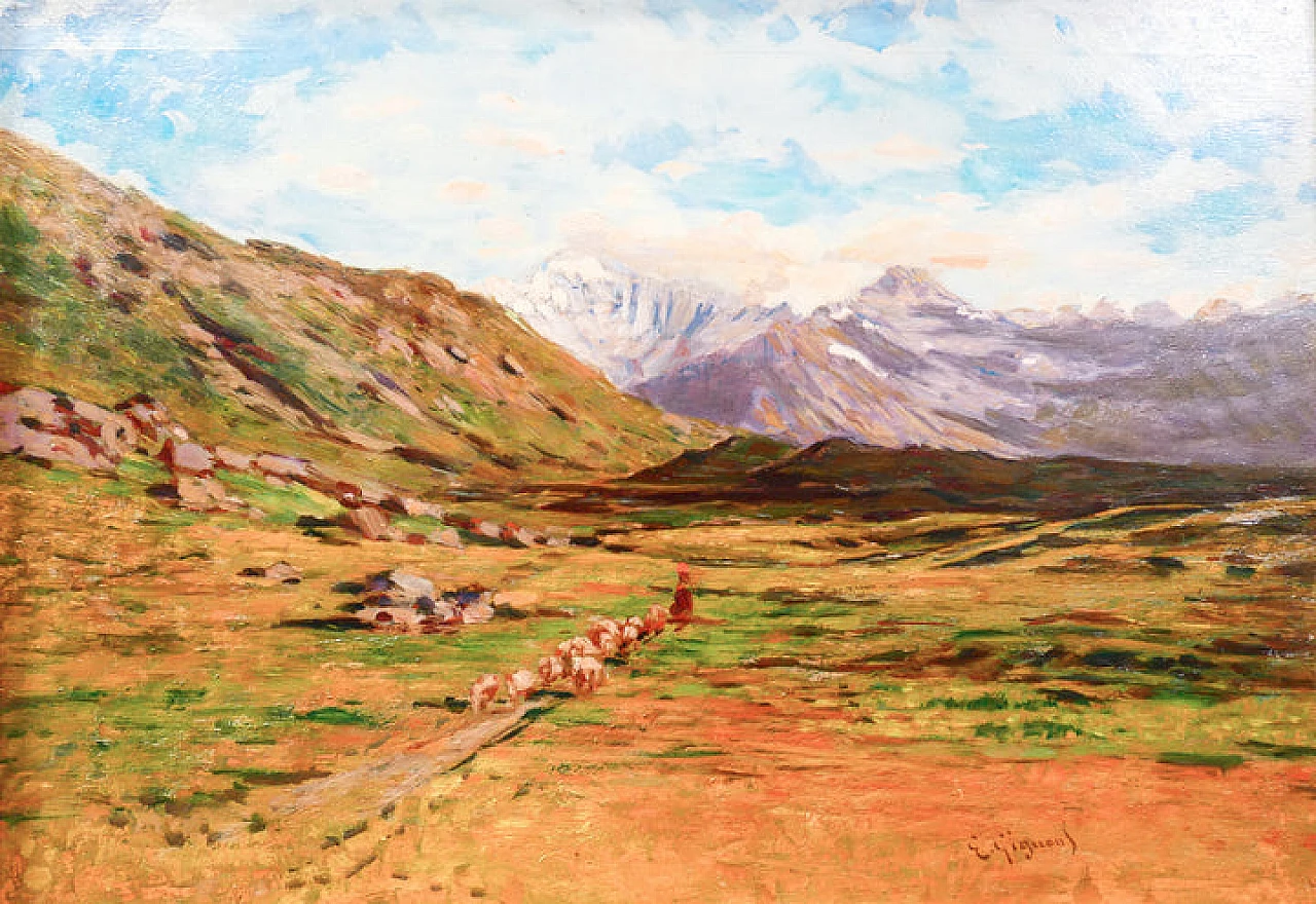 Gignous, Mount Fletschhorn, oil painting on panel, late 19th century 3