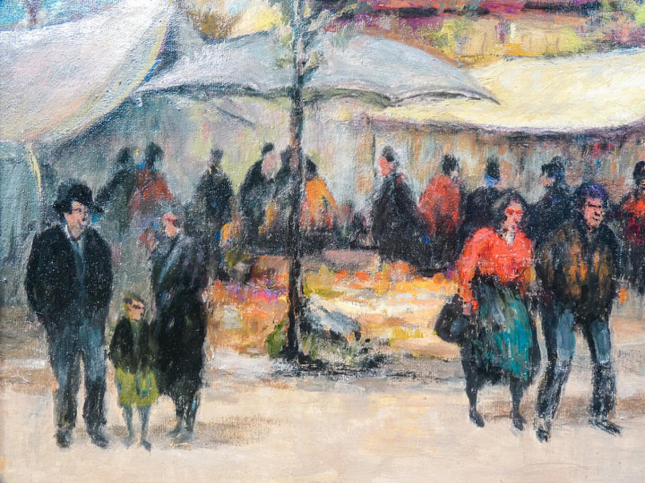 Felice Vellan, Market in Mazzè, oil painting on canvas, 1965 6