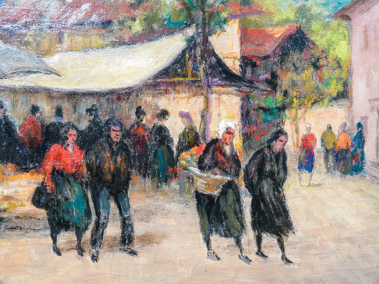 Felice Vellan, Market in Mazzè, oil painting on canvas, 1965 7