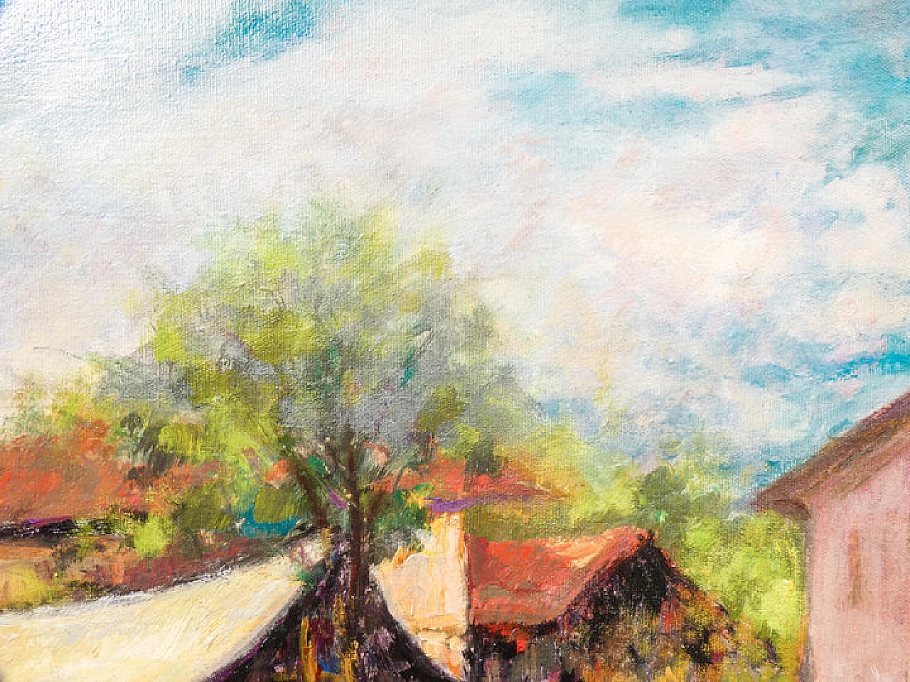 Felice Vellan, Market in Mazzè, oil painting on canvas, 1965 8