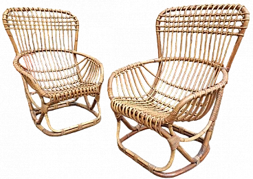 Pair of P04 armchairs in rattan by Tito Agnoli for P. Bonacina, 1960s