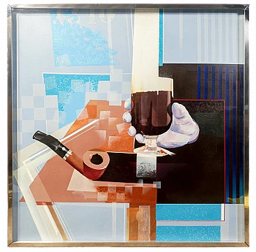 Alfredo Billetto, still life with pipe, oil painting on canvas, 1985