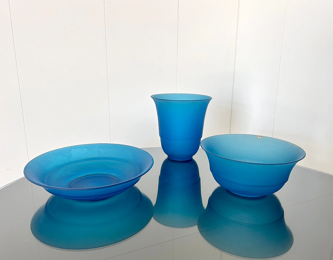 3 Blue glass vases by VeArt, 1970s 1