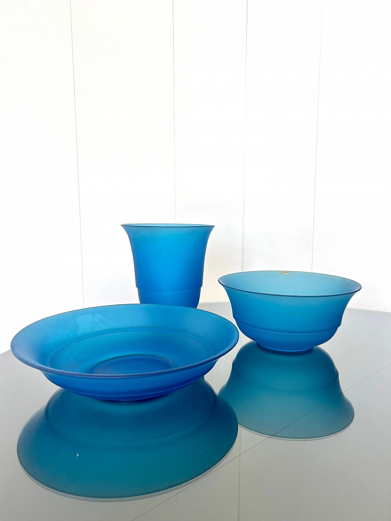 3 Blue glass vases by VeArt, 1970s 4