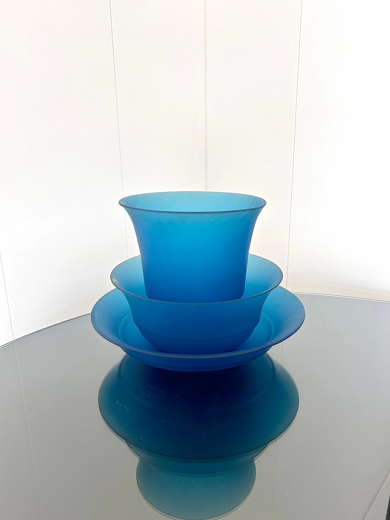 3 Blue glass vases by VeArt, 1970s 17