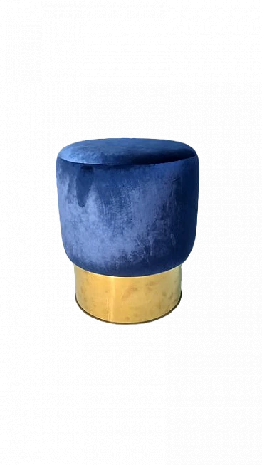 Pouf in ottone e velluto blu