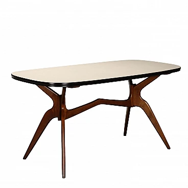 Tavolo con base in faggio tinto e piano in formica, anni '50