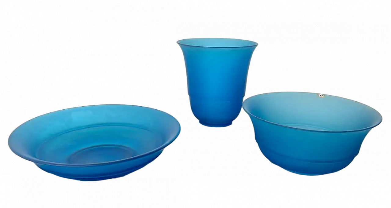 3 Blue glass vases by VeArt, 1970s 18