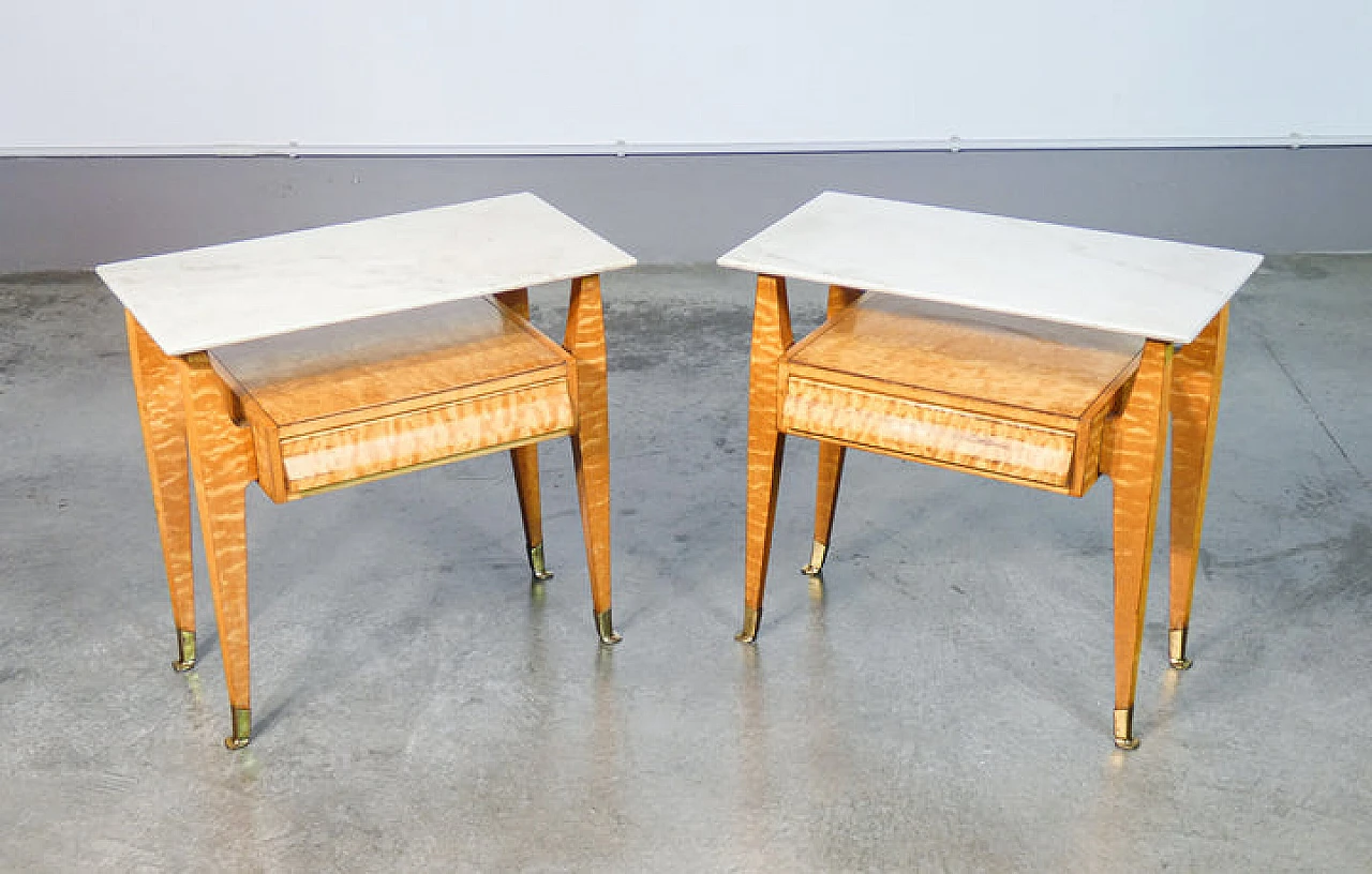 Pair of elm-root and marble bedside tables, 1940s 1