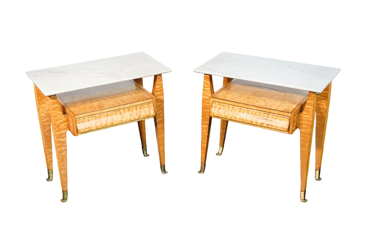 Pair of elm-root and marble bedside tables, 1940s 2