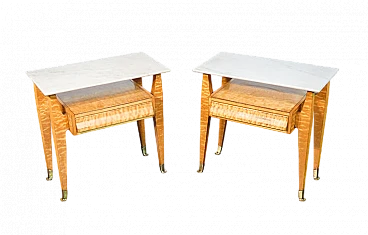Pair of elm-root and marble bedside tables, 1940s