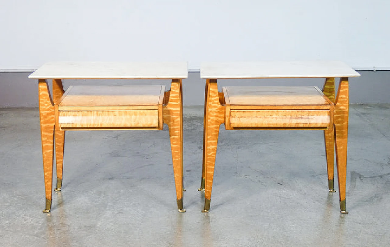 Pair of elm-root and marble bedside tables, 1940s 5