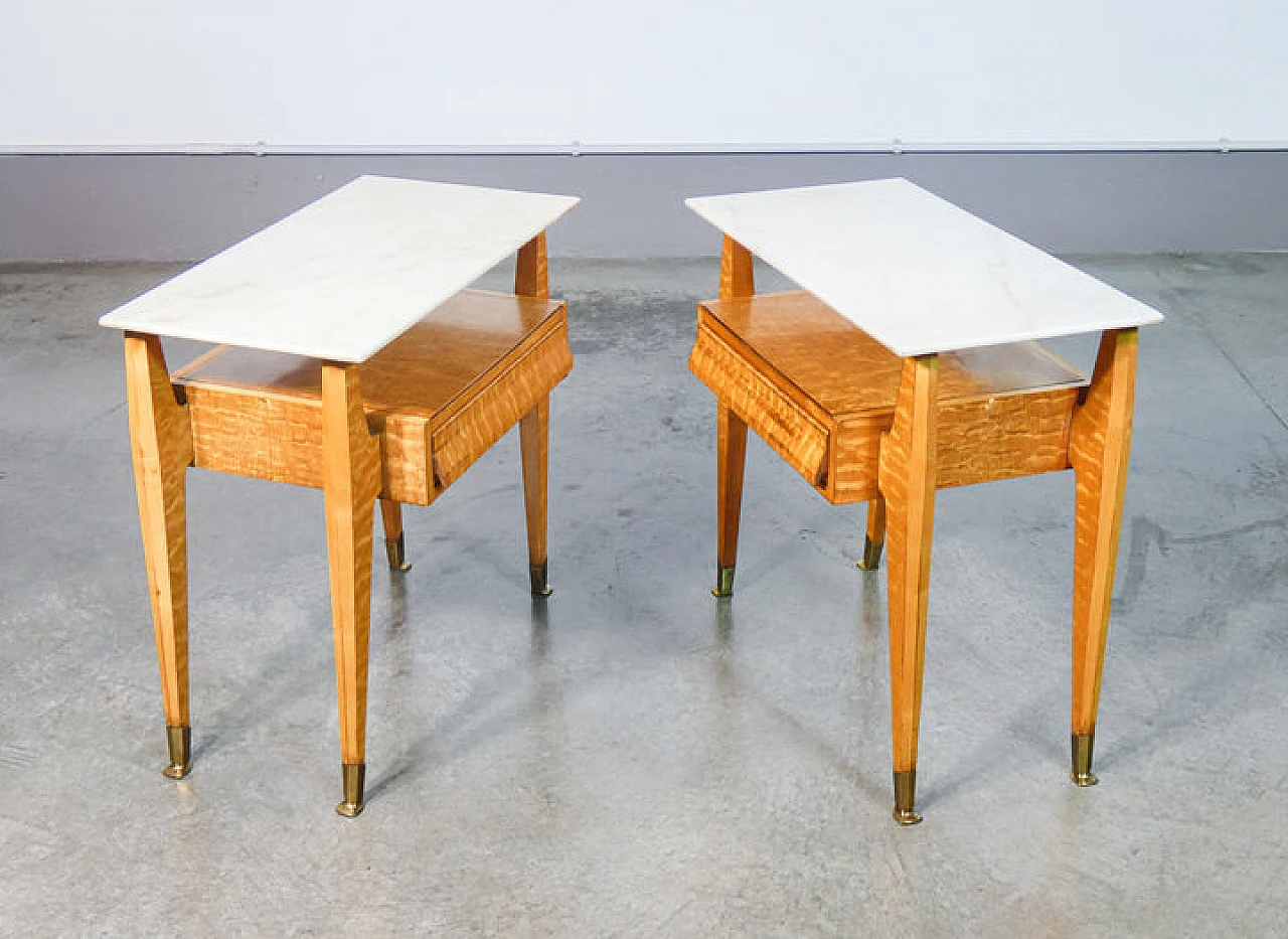 Pair of elm-root and marble bedside tables, 1940s 6