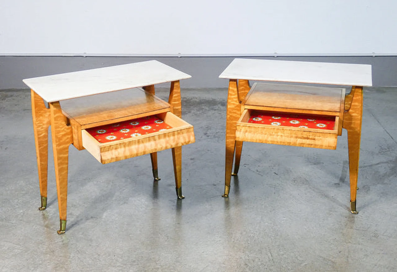 Pair of elm-root and marble bedside tables, 1940s 9