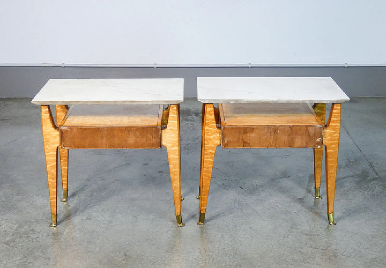 Pair of elm-root and marble bedside tables, 1940s 10