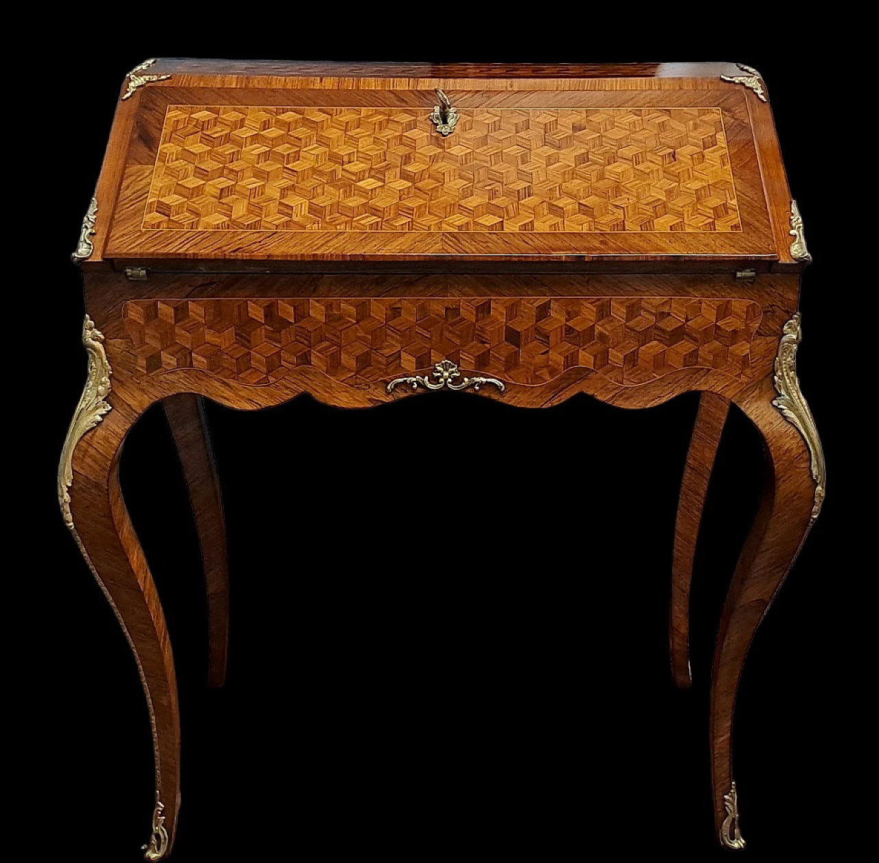 Wood veneered marqueterie flap desk, 19th century 1