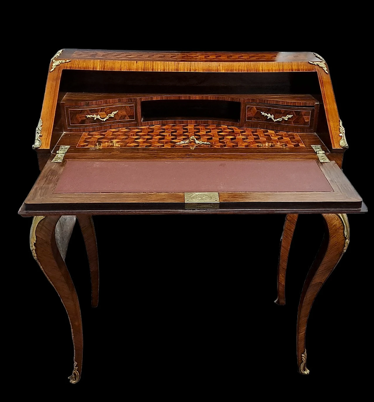 Wood veneered marqueterie flap desk, 19th century 2