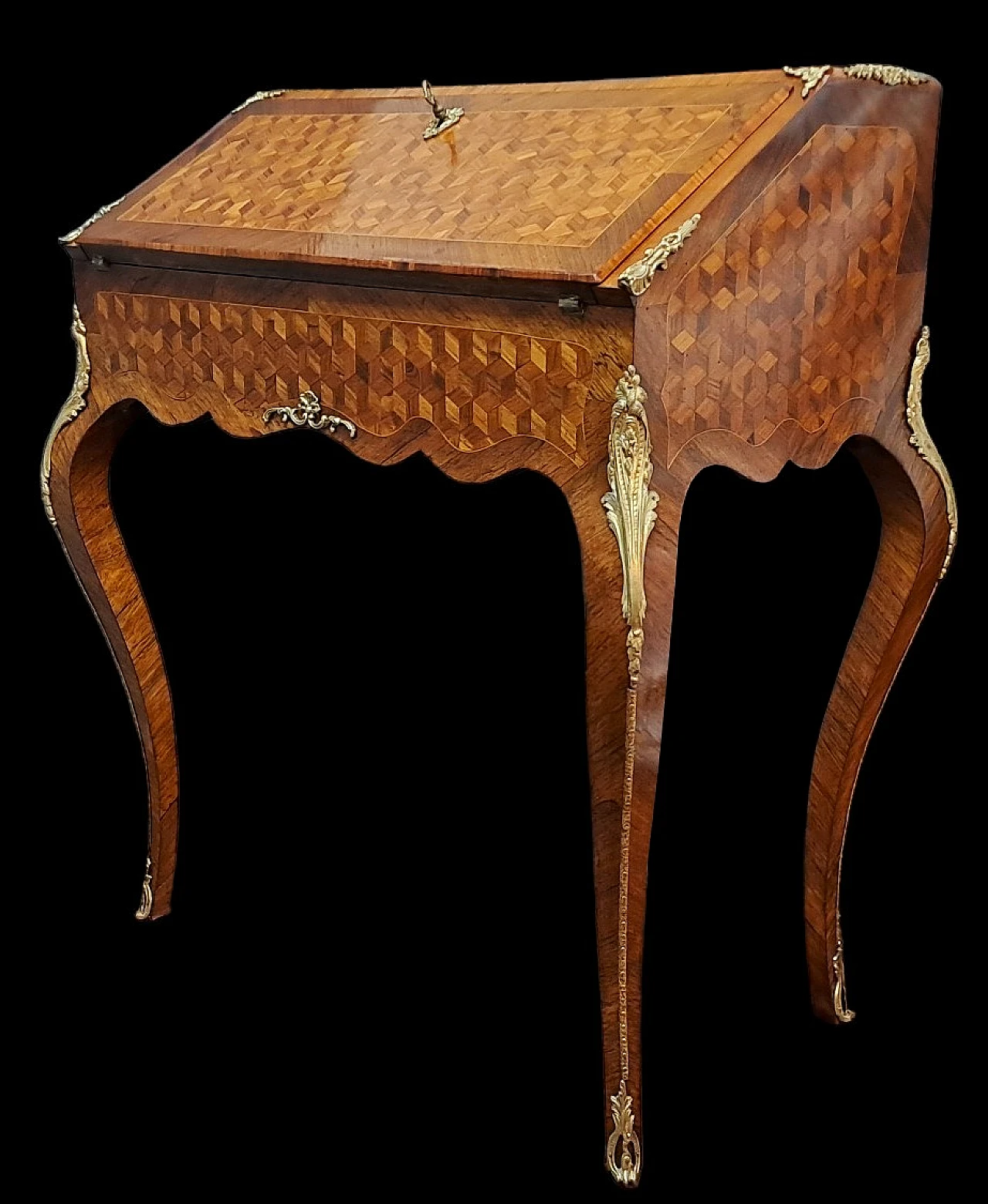 Wood veneered marqueterie flap desk, 19th century 6