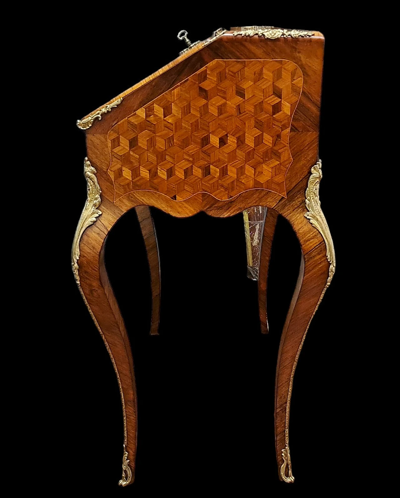 Wood veneered marqueterie flap desk, 19th century 7