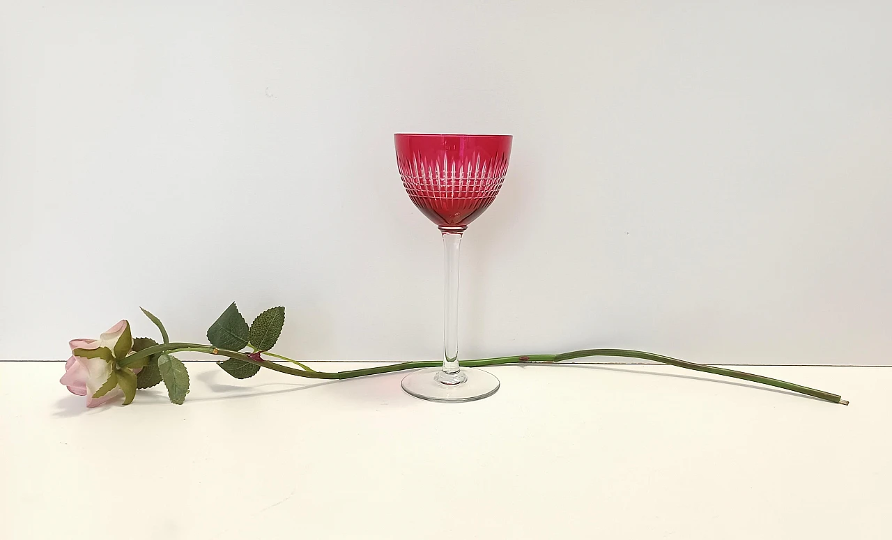 12 Crimson crystal glasses attr. to Val Saint Lambert, 1960s 3