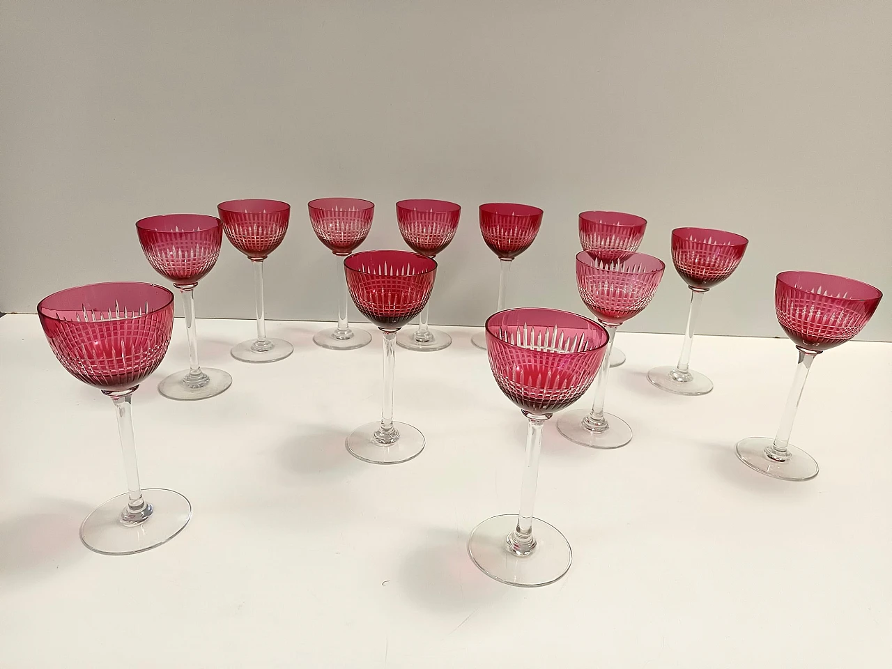 12 Crimson crystal glasses attr. to Val Saint Lambert, 1960s 5