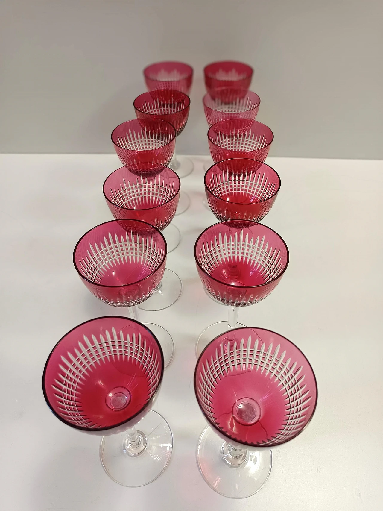 12 Crimson crystal glasses attr. to Val Saint Lambert, 1960s 8