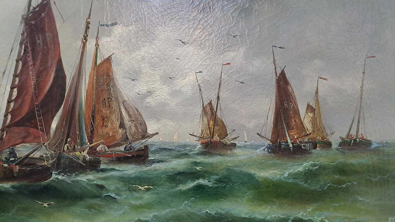 F. C. Wagner, Navy with sailboats, oil on canvas, 19th century 7