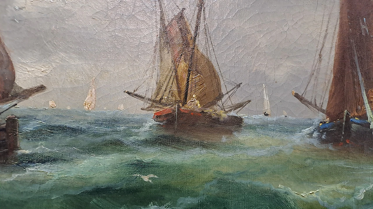 F. C. Wagner, Navy with sailboats, oil on canvas, 19th century 9