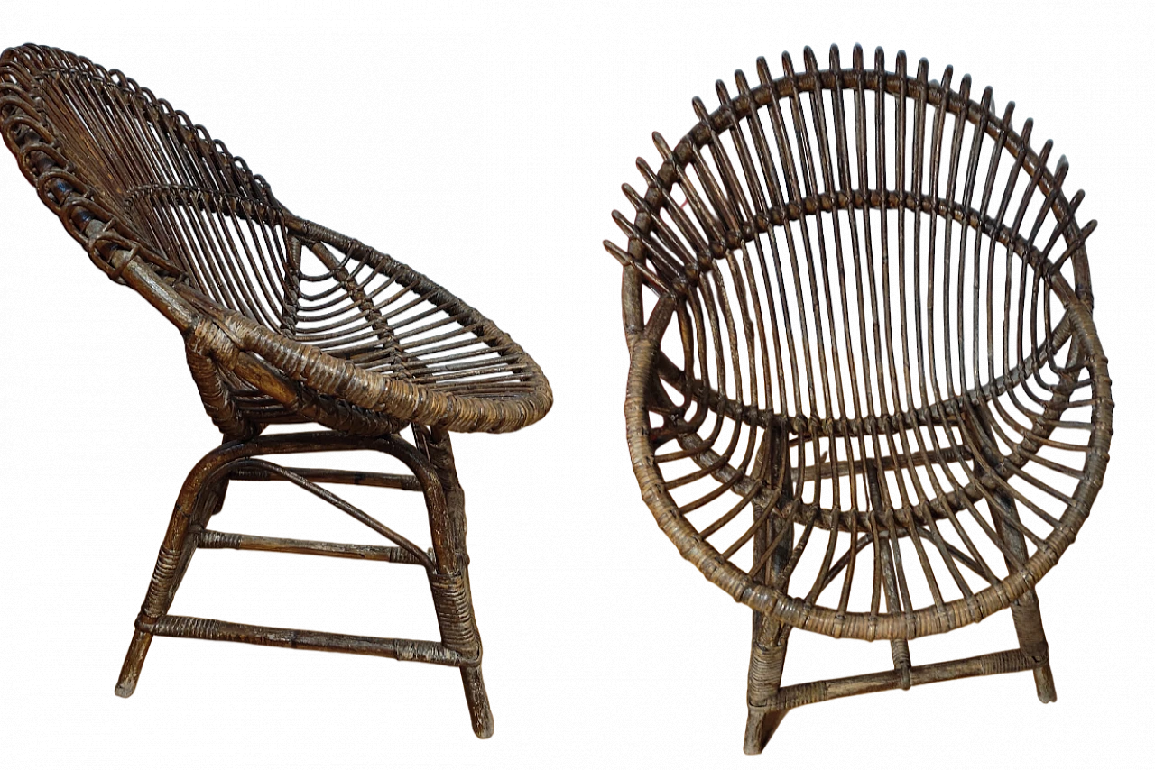 Pair of wicker and bentwood armchairs by F. Albini, 1960s 13