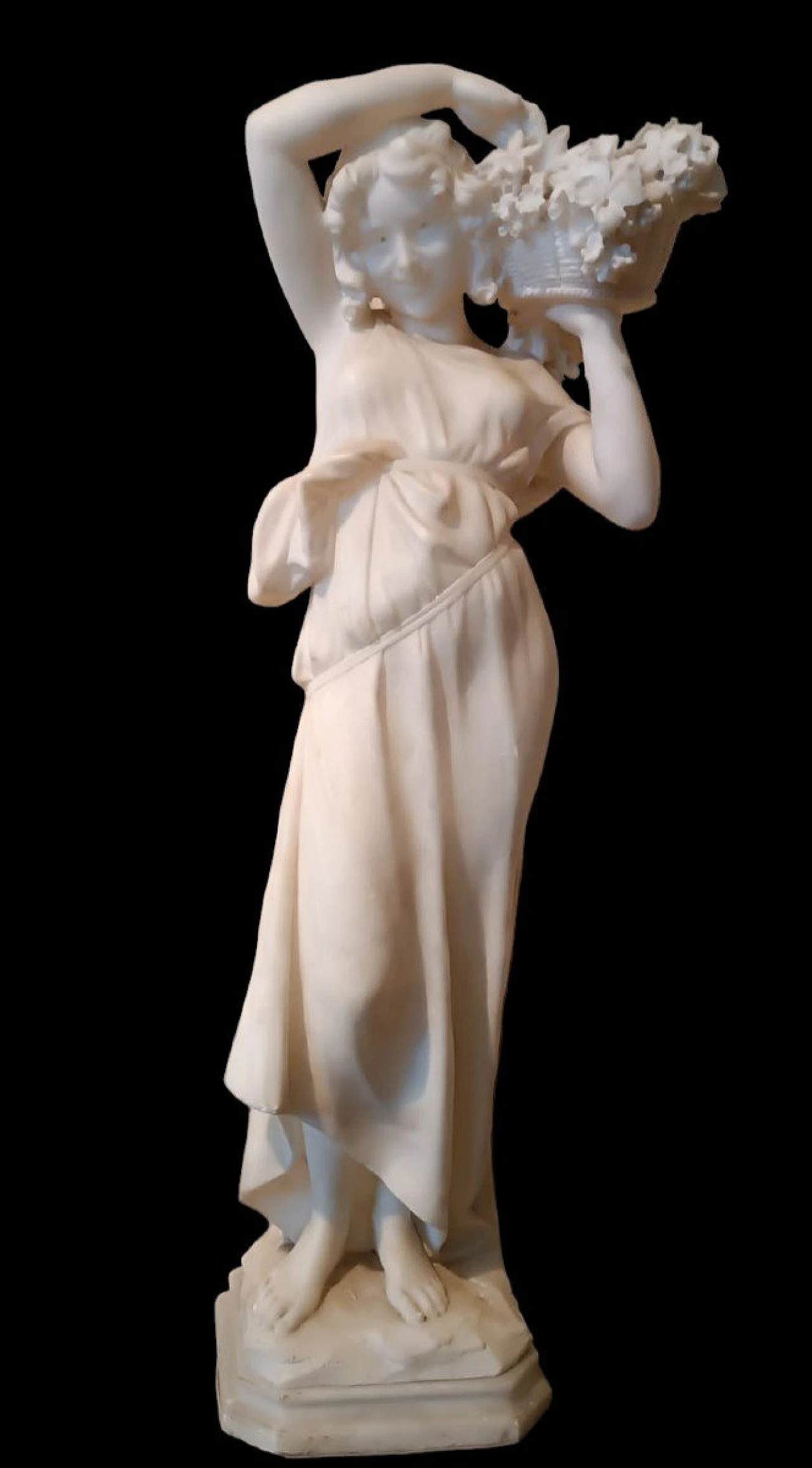 Girl with basket of flowers, alabaster sculpture, early 20th century 1