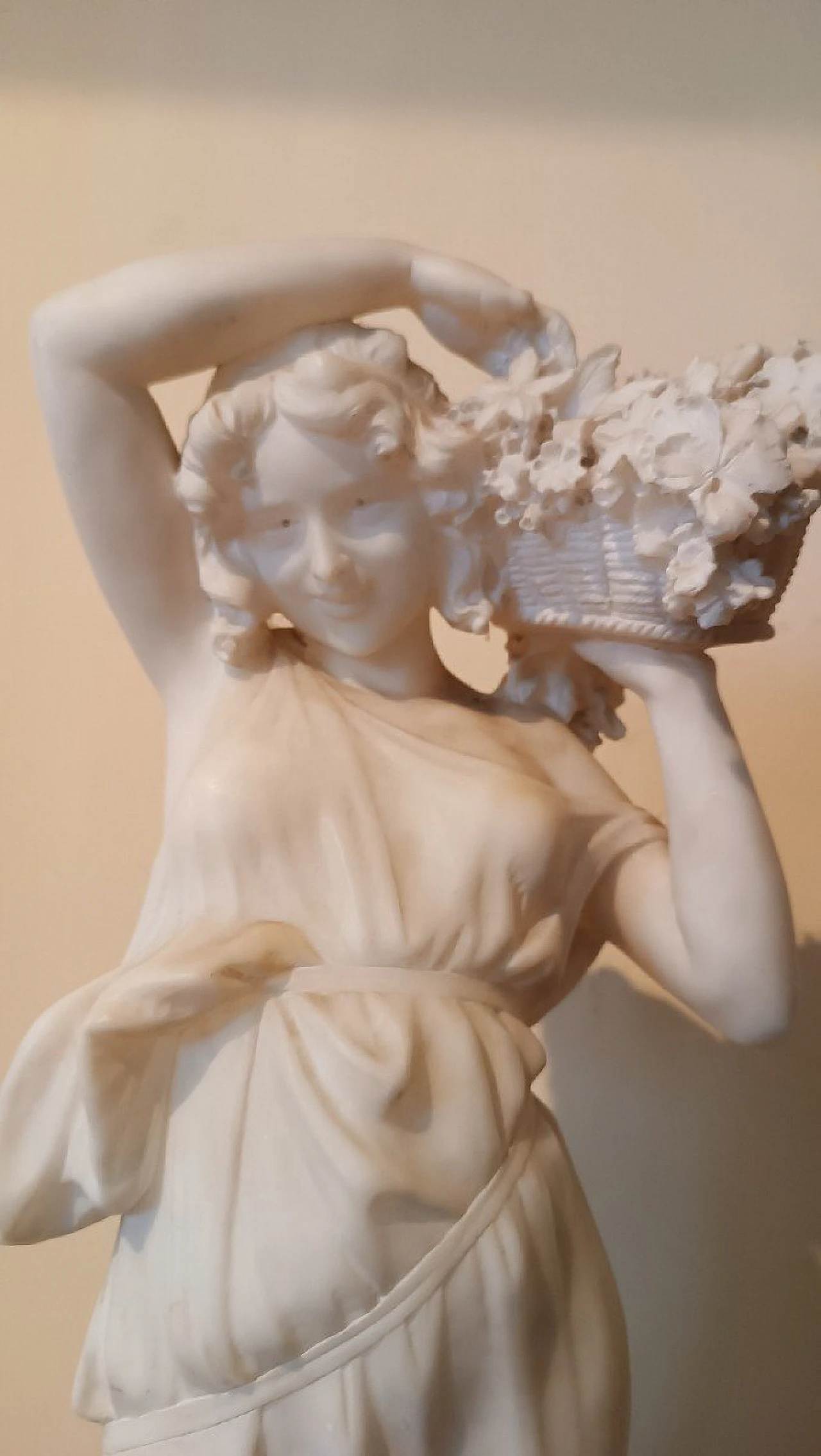 Girl with basket of flowers, alabaster sculpture, early 20th century 4