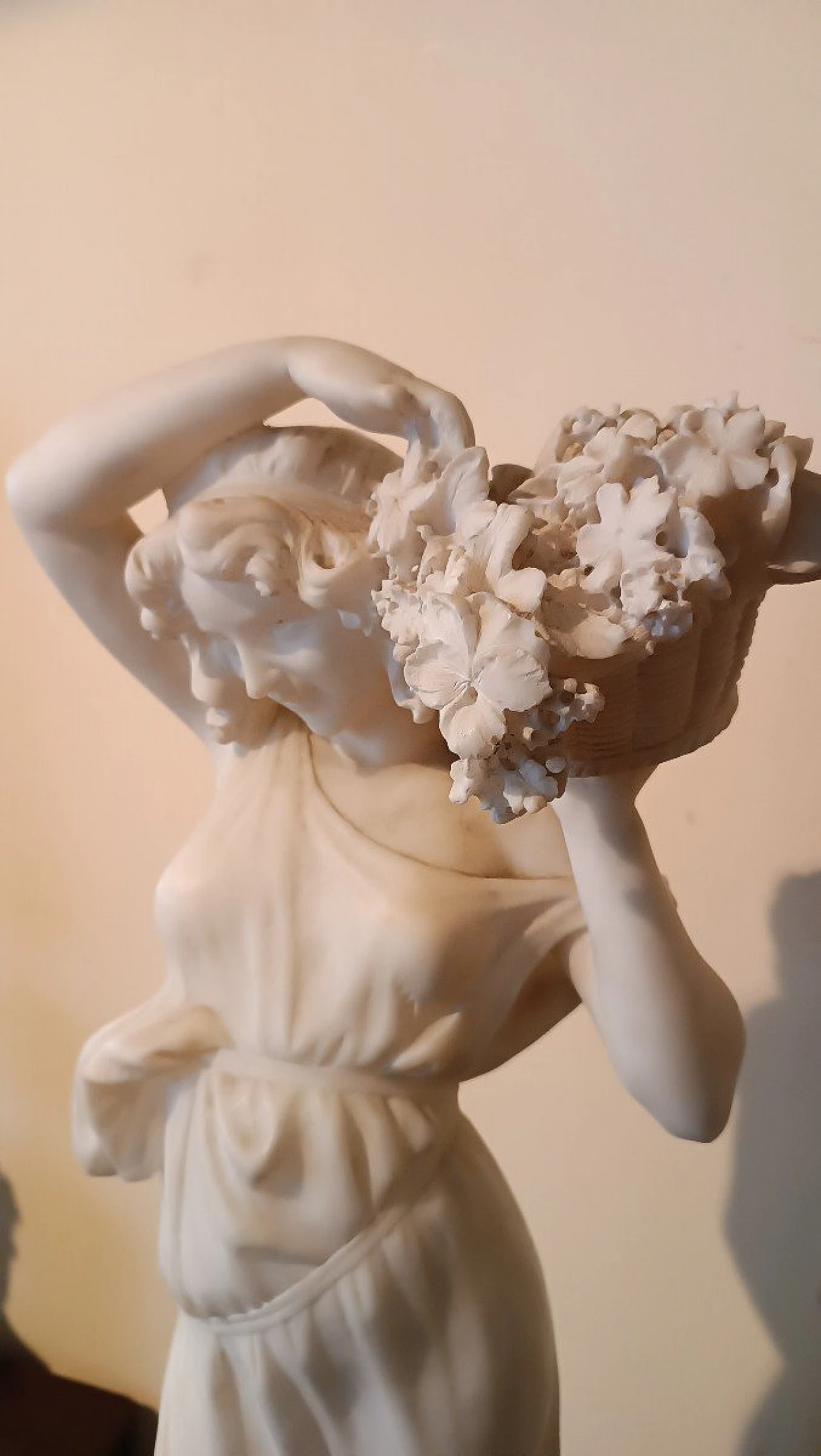 Girl with basket of flowers, alabaster sculpture, early 20th century 6