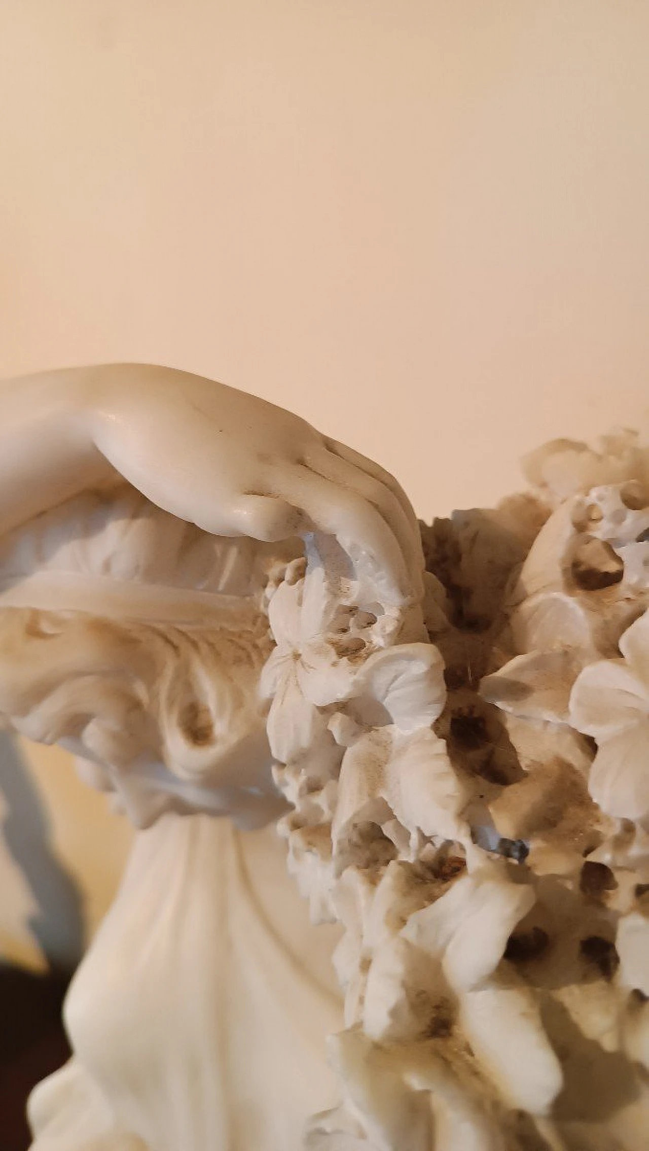 Girl with basket of flowers, alabaster sculpture, early 20th century 8