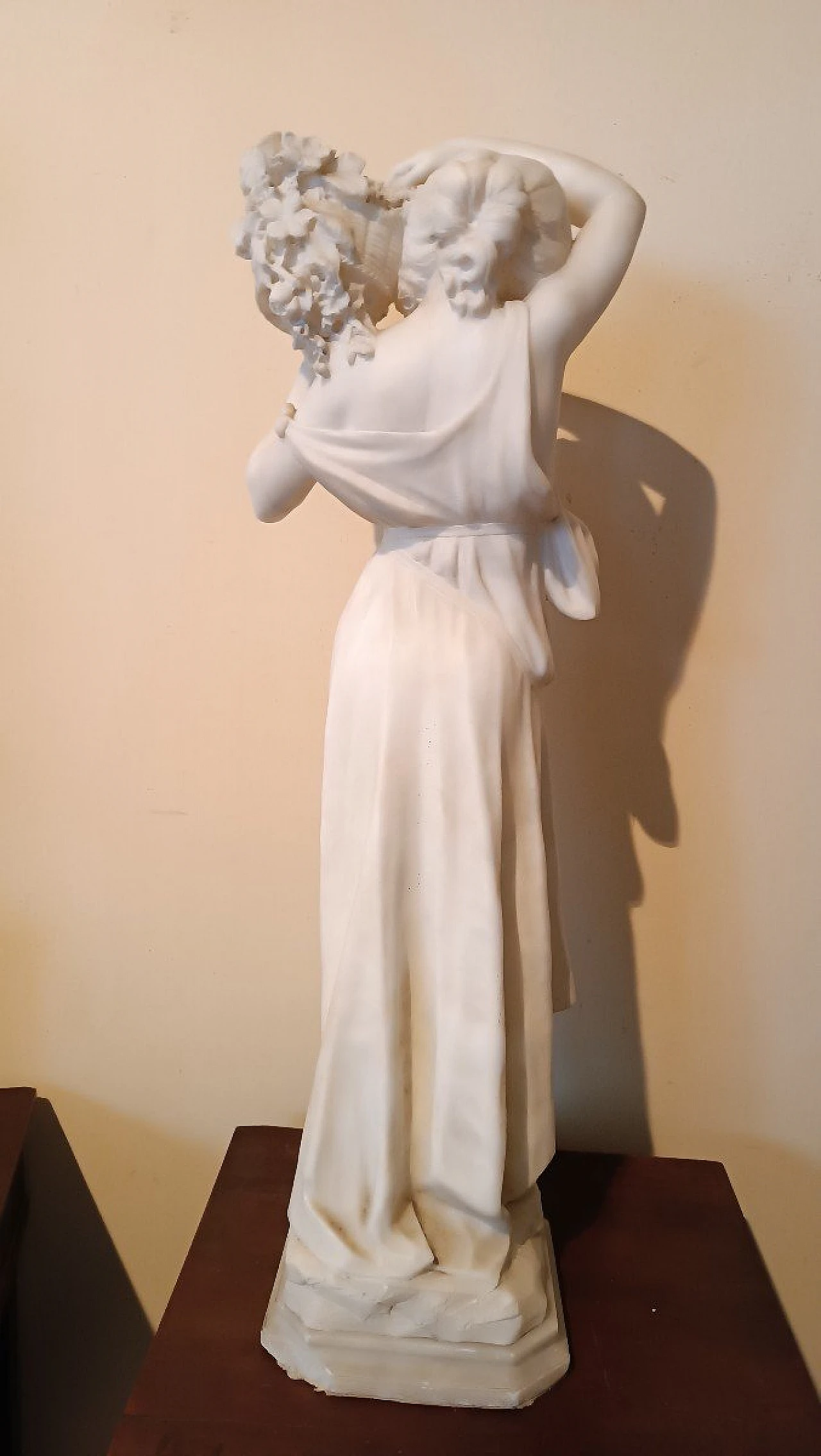 Girl with basket of flowers, alabaster sculpture, early 20th century 11