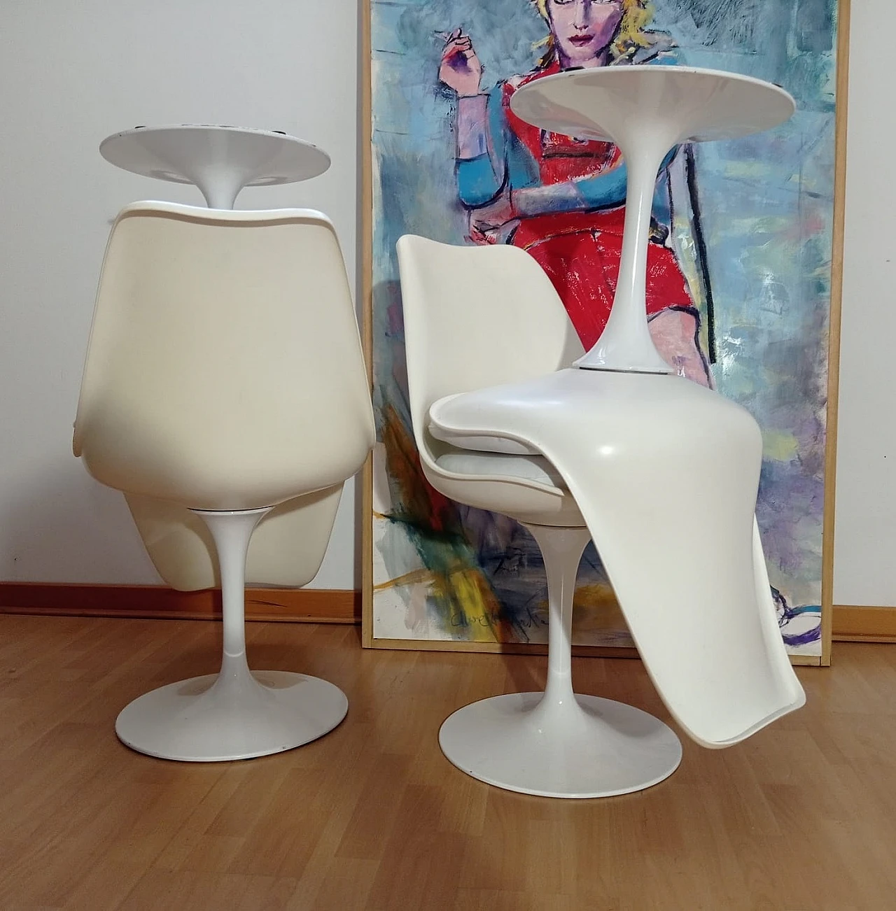 4 White Tulip 769-S chairs by Eero Saarinen for Alivar, 1980s 13