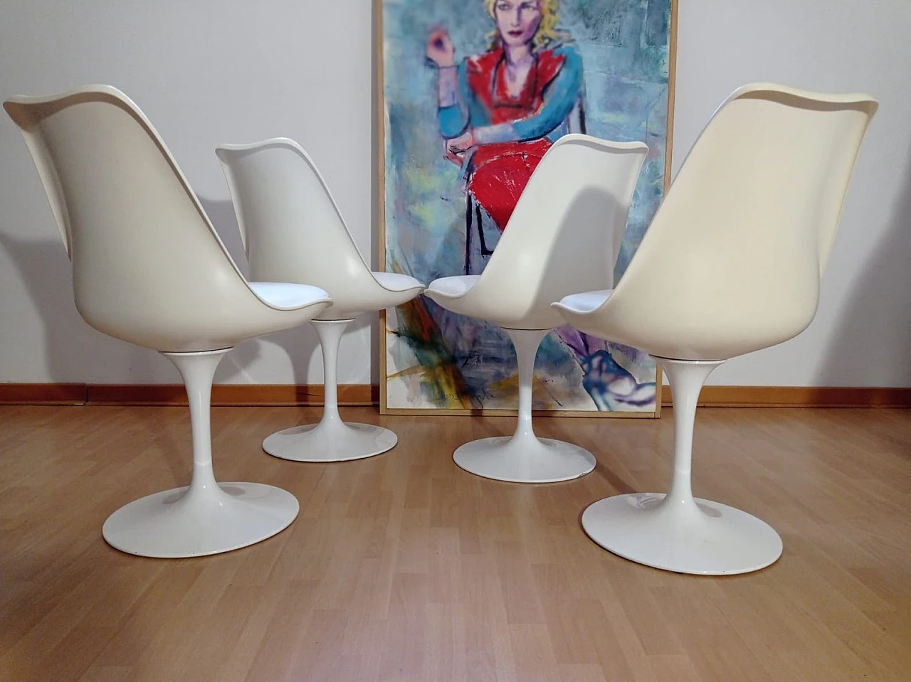 4 White Tulip 769-S chairs by Eero Saarinen for Alivar, 1980s 15