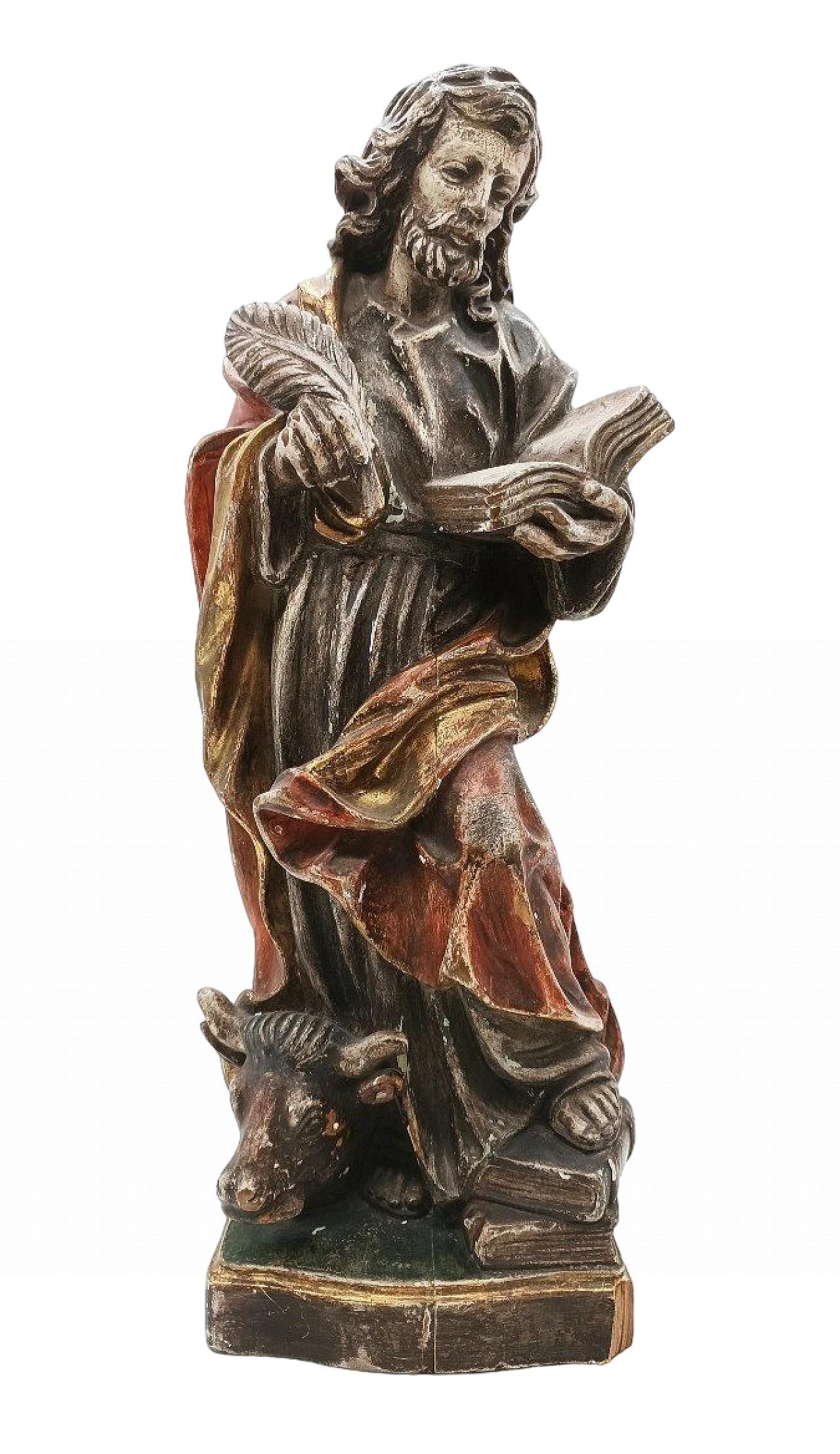 Saint Luke the Evangelist, polychrome wood sculpture, 19th century 2