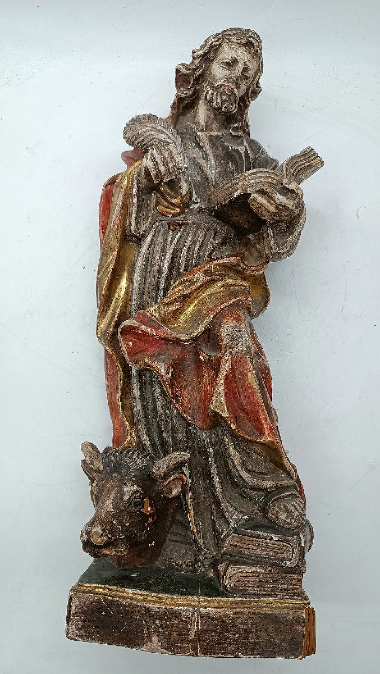 Saint Luke the Evangelist, polychrome wood sculpture, 19th century 3