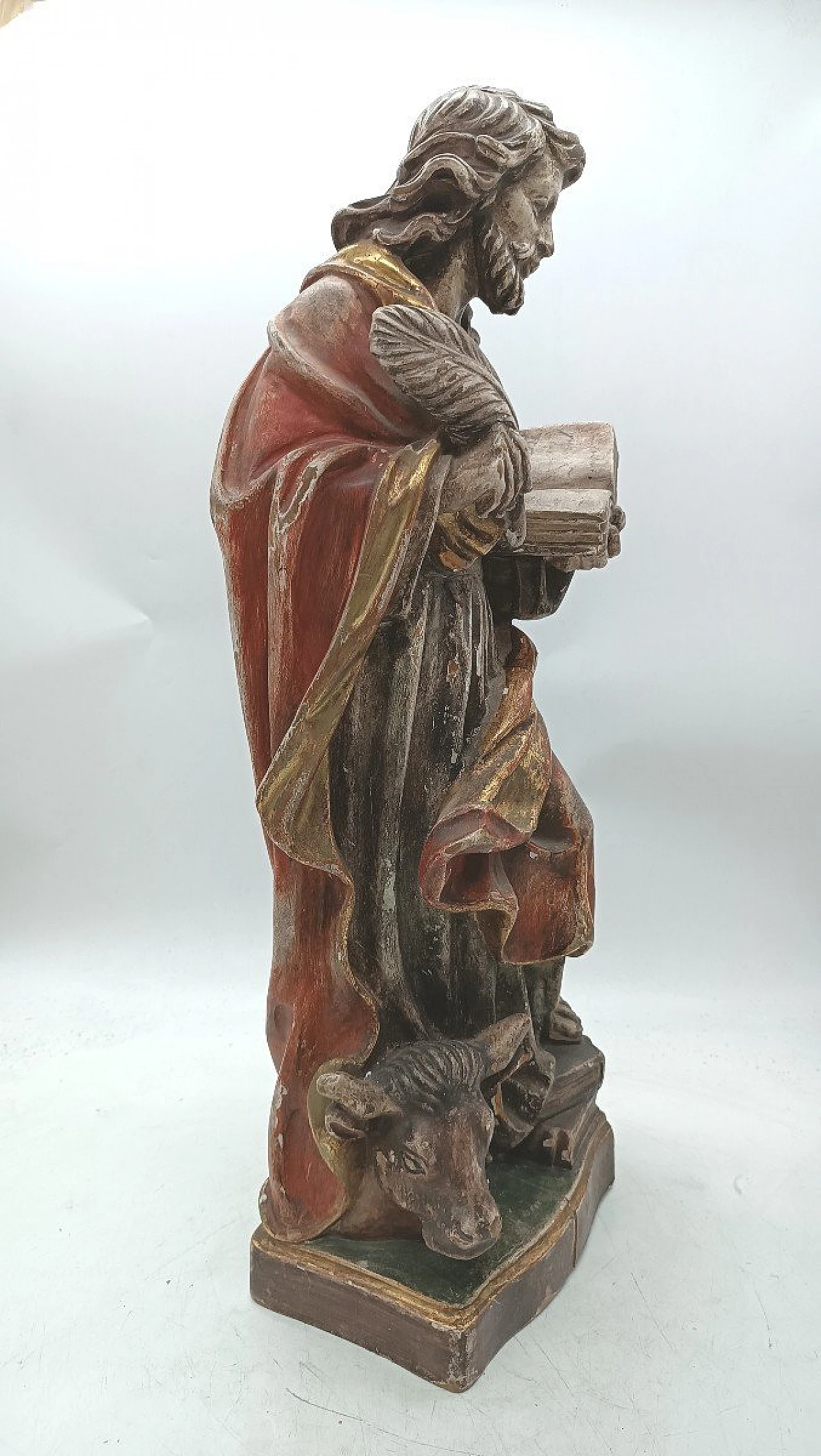 Saint Luke the Evangelist, polychrome wood sculpture, 19th century 5