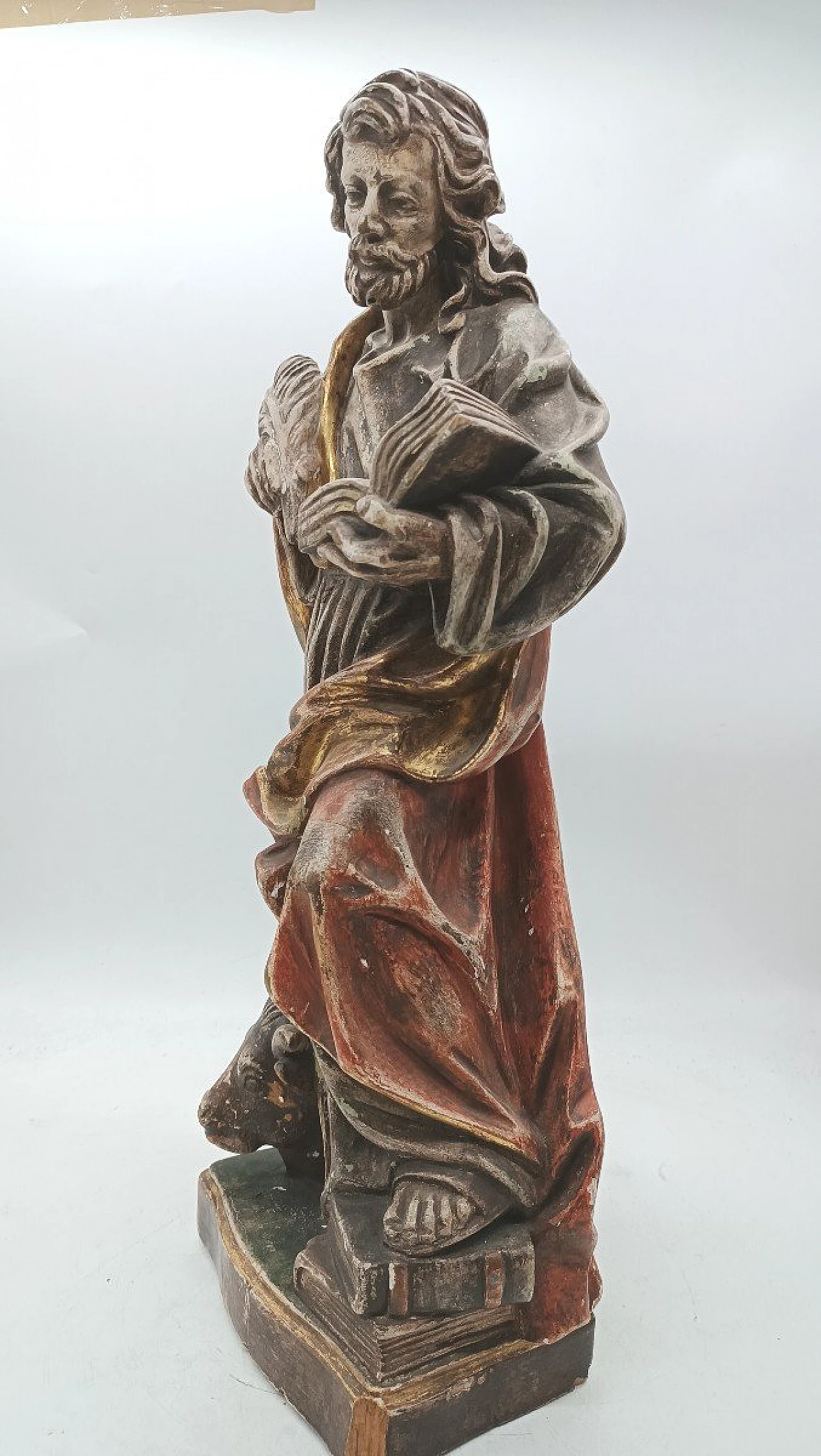 Saint Luke the Evangelist, polychrome wood sculpture, 19th century 6