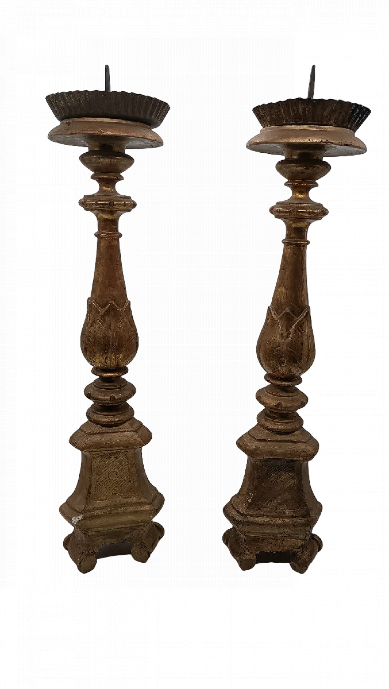 Pair of gilded wood candlesticks, early 19th century 2