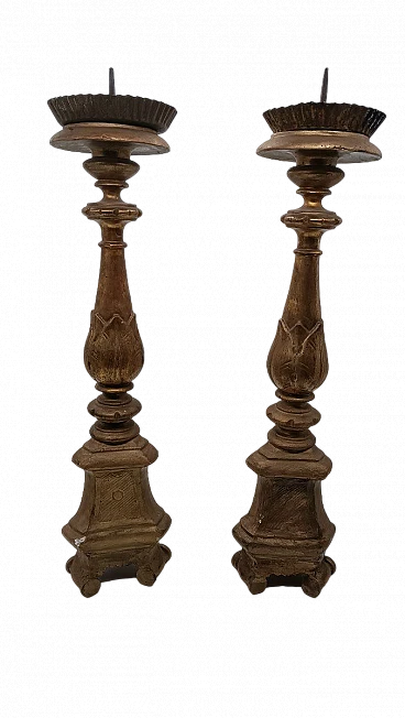 Pair of gilded wood candlesticks, early 19th century