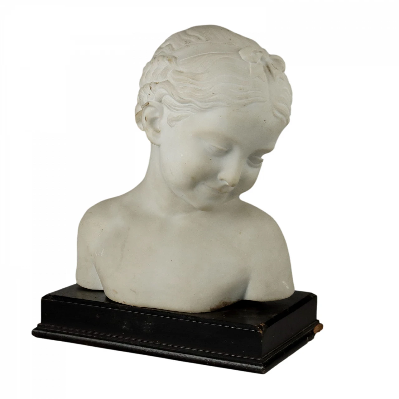 Bust of a young girl in white marble, mid-19th century 1