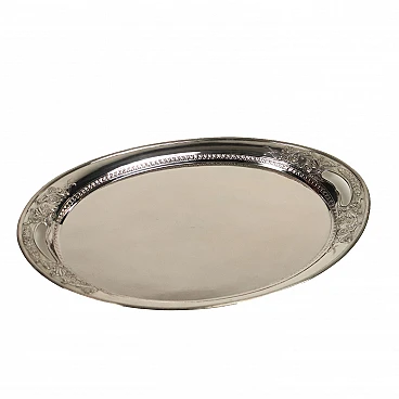 Oval tray in embossed and engraved silver, late 19th century