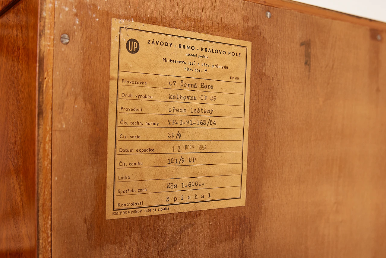 Wood veneered bookcase by Jindrich Halabala, 1954 16