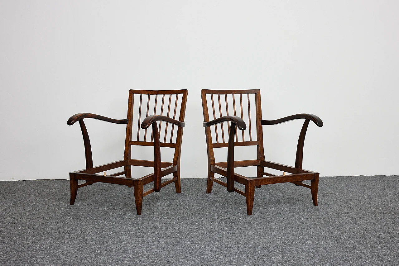 Pair of solid walnut Art Deco armchairs by Gyula Kaesz, 1930s 6